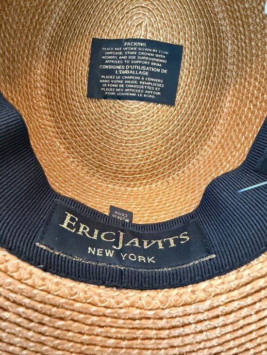 Eric Javits Daphne Wide Brim Sun Hat Natural Black UPF 50+ NWT main image 6